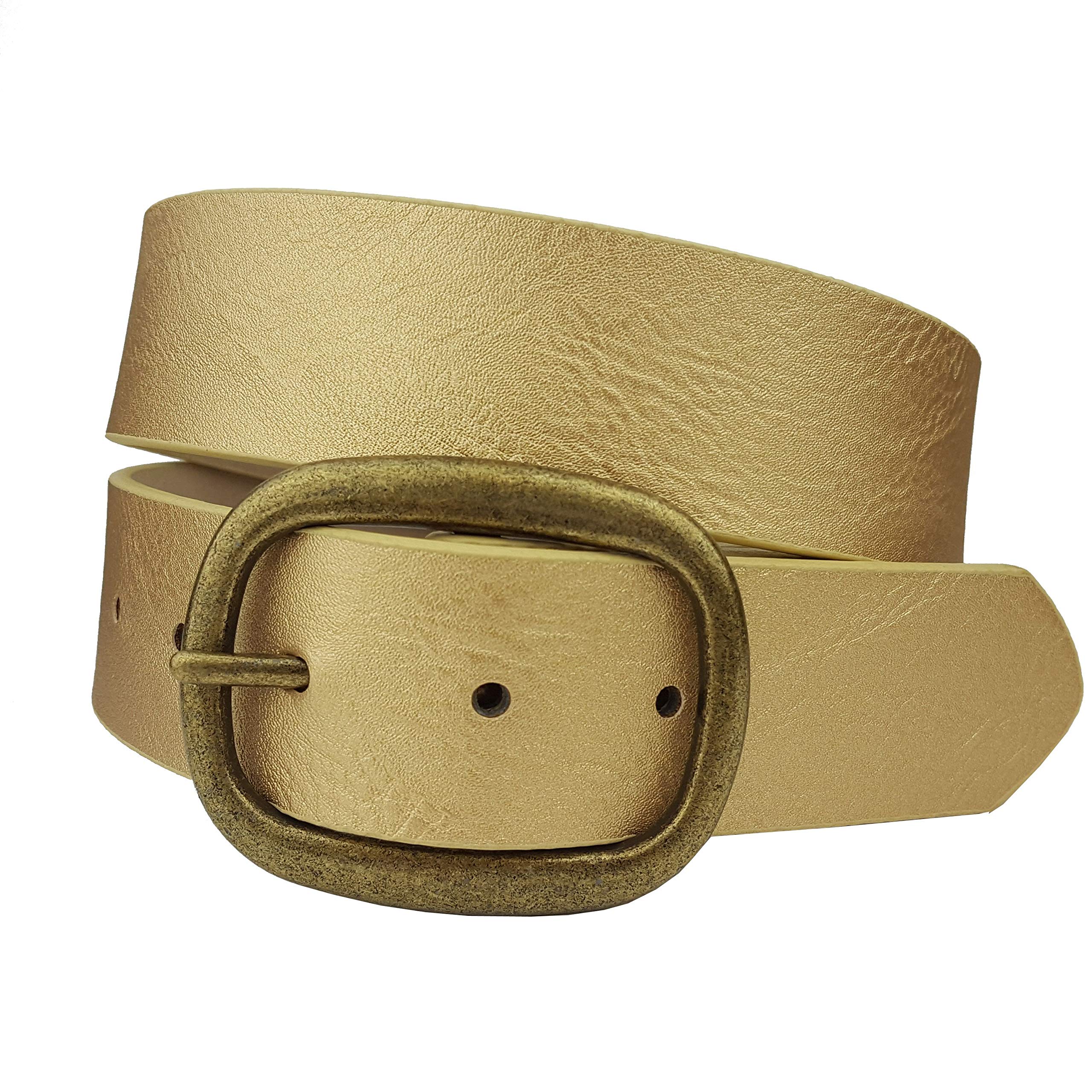 Axesoria Vegan Plain Belt with Matte Oval Buckle (S, Gold)