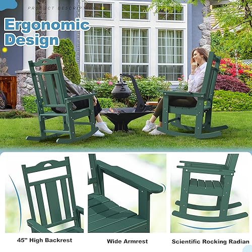 Miniatura 4 de nalone Outdoor Rocking Chair, Oversized Porch Rocker Chair for Adult, All-Weather Resistant Patio Rocking Chair for Garden Lawn(Green)