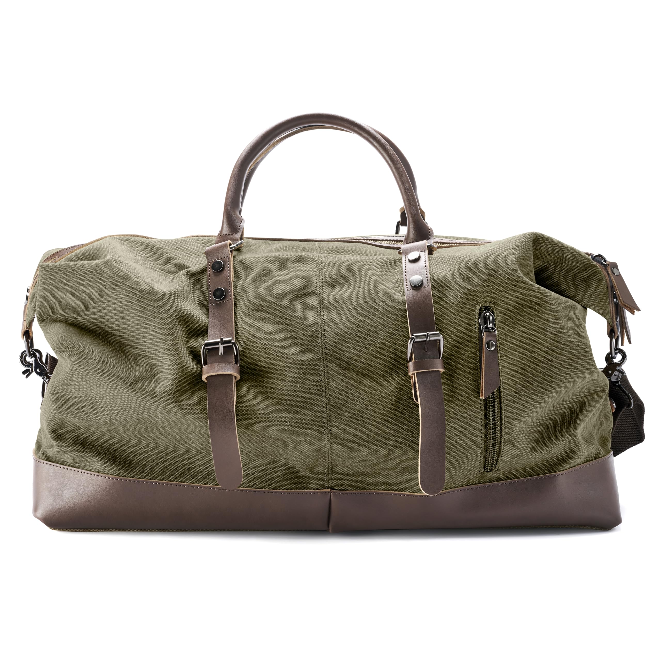 Trendhim Bolsa grande de lona de grafito vintage y cuero marrón para hombre, para viajes, escapadas de fin de semana, elegante y duradera para viajes nocturnos, Green, 55 x 30 cm