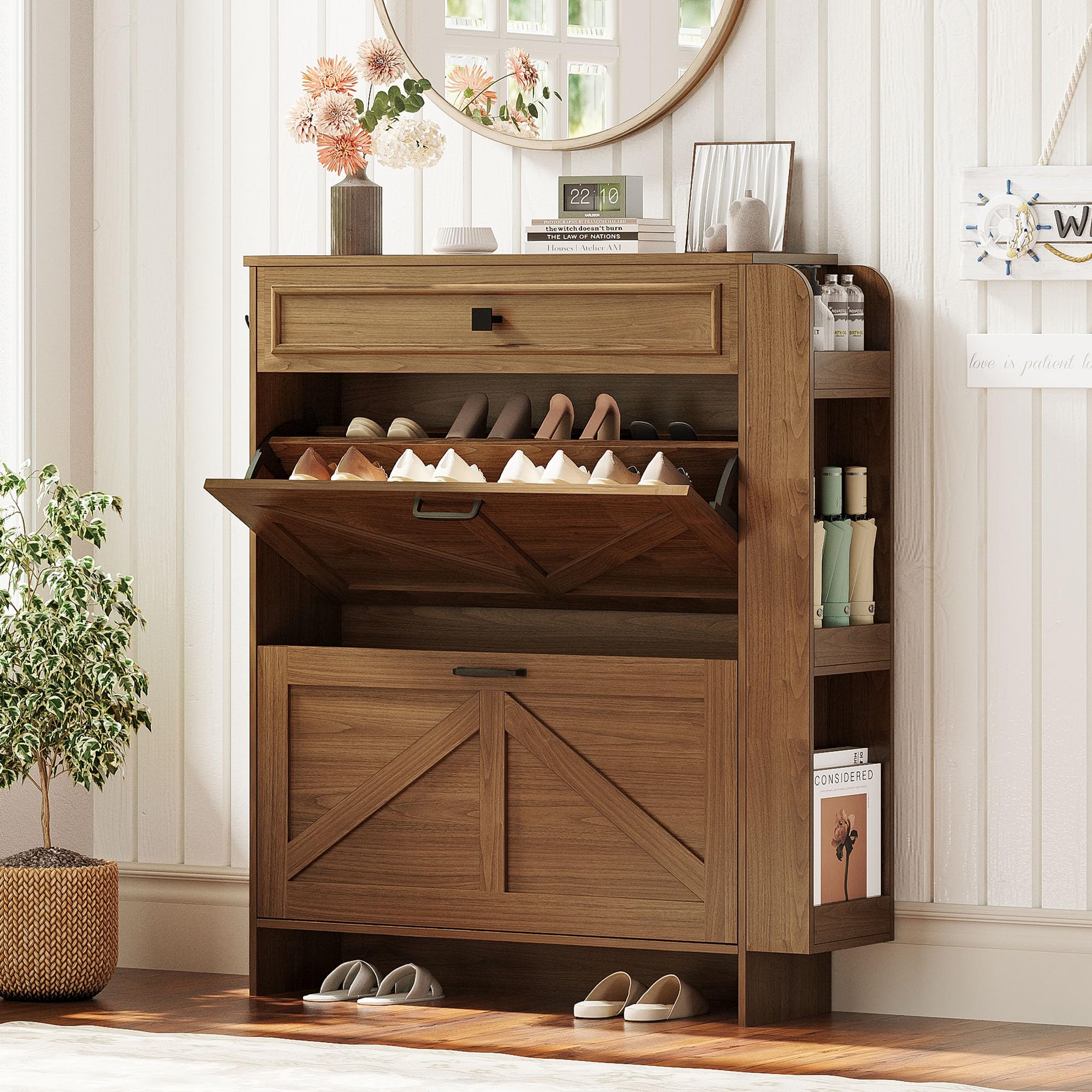 Diagram showing the dimensions of the IRONCK Shoe Storage Cabinet.