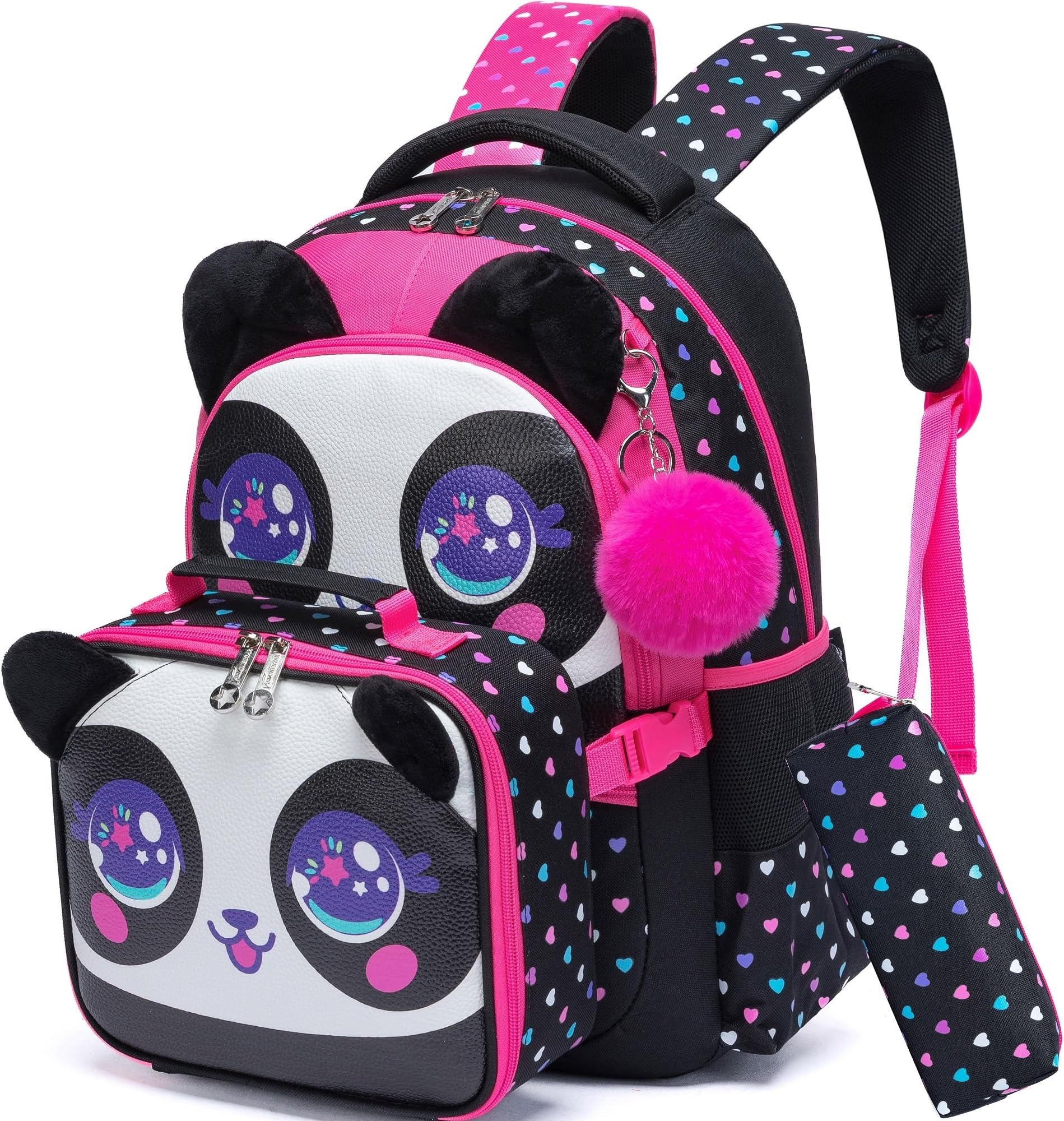 Panda Kids Backpacks for Girls School Bag with Lunch Box School Backpack for Girls Set Cute Bookbag for Kindergarten