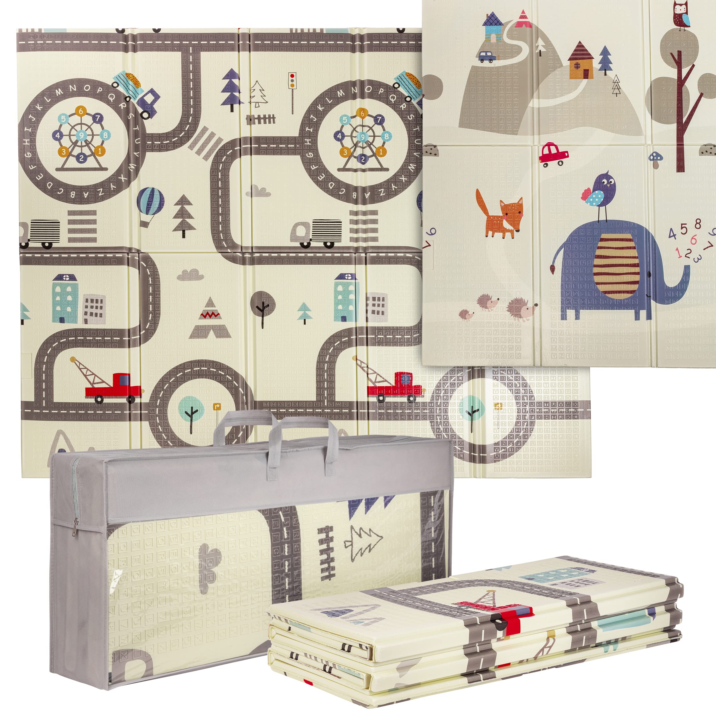 ONVAYA® Spielmatte für Babys & Kinder | Motiv Straße | Krabbelmatte faltbar | Bodenmatte für Kinderzimmer & Outdoor | Babymatte aus Schaumstoff | 180 x 200 cm | Spielteppich Motiv Straße | 180 X 200 Cm