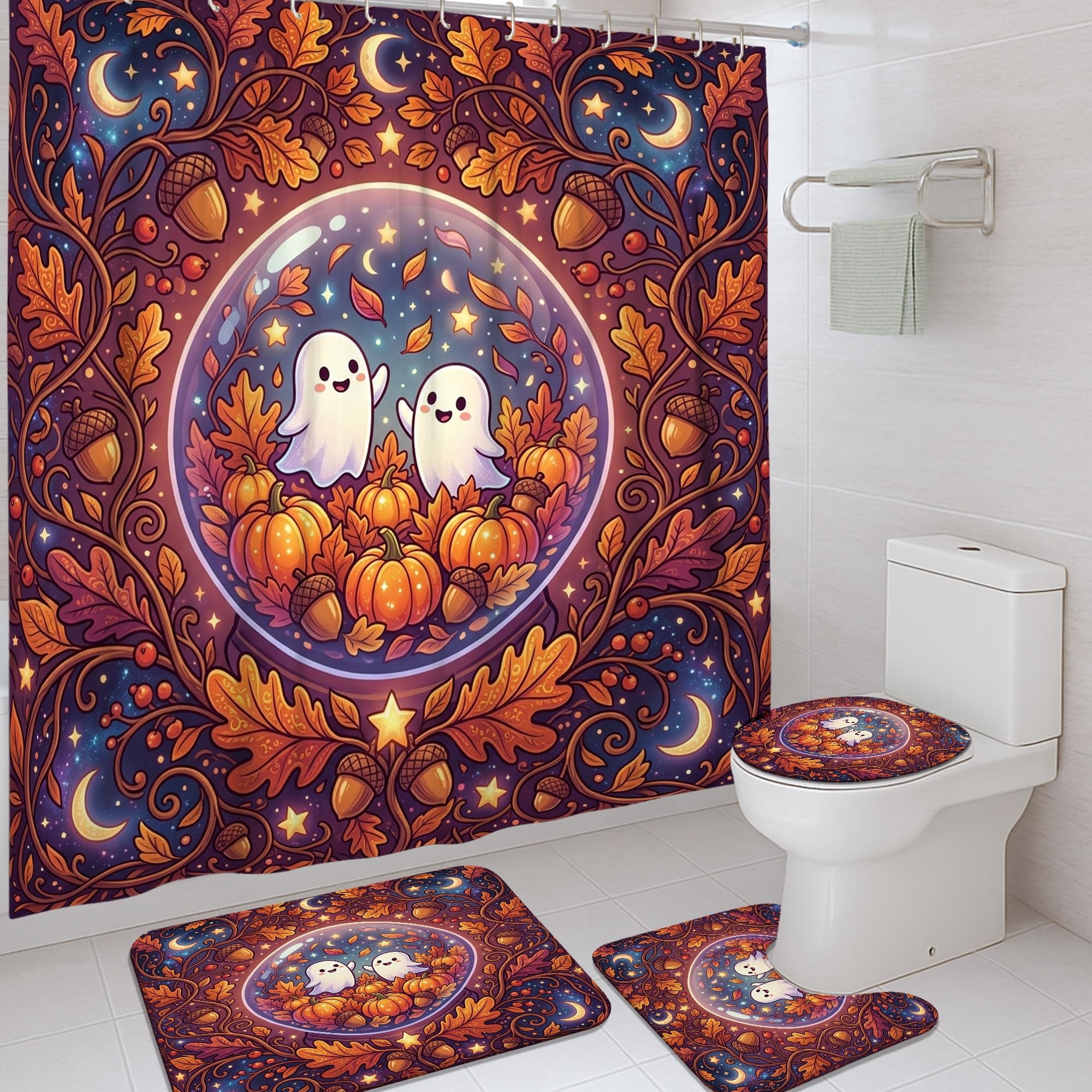 Rideau de douche fantômes imperméable 183x183 cm baignoire et douche Halloween