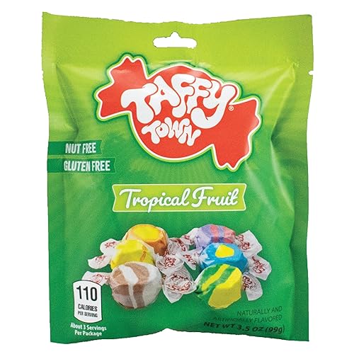 Taffy Town Saltwater Taffy - Mezcla tropical Gourmet Caramelos estilo turrón Suave y delicioso Bocadillos Sumer Party Good Candies 3.5 oz