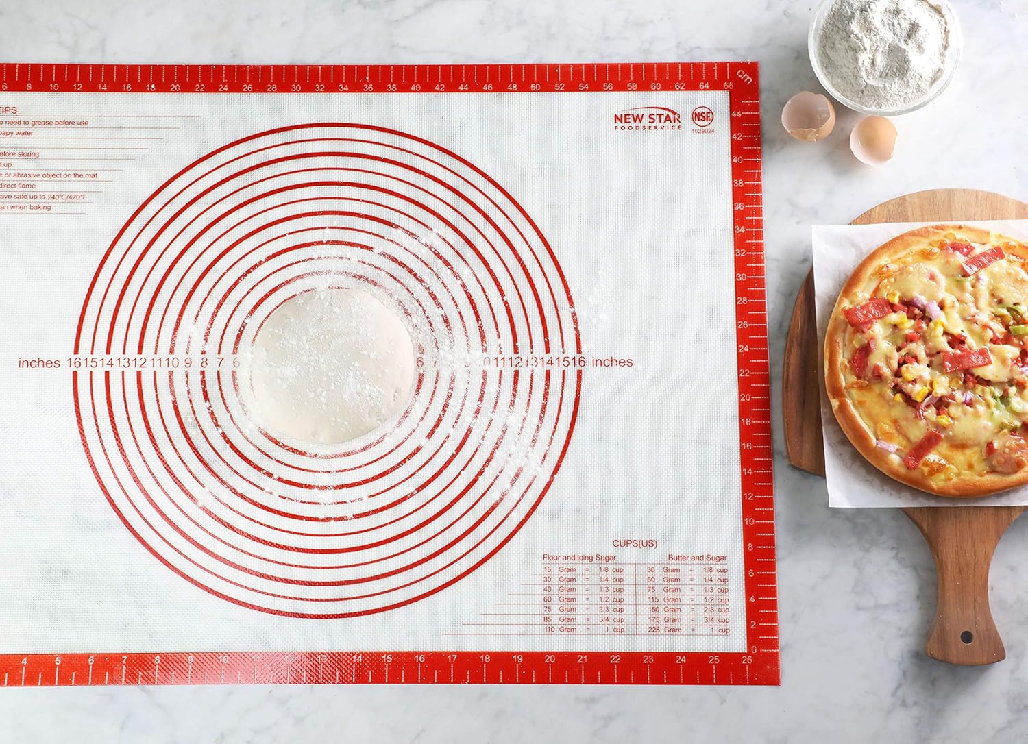 New Star Foodservice 20 x 28 Inch Non-Slip Silicone Pastry Mat, Extra Large Commercial Grade NSF Certified Baking Mat with Measurements