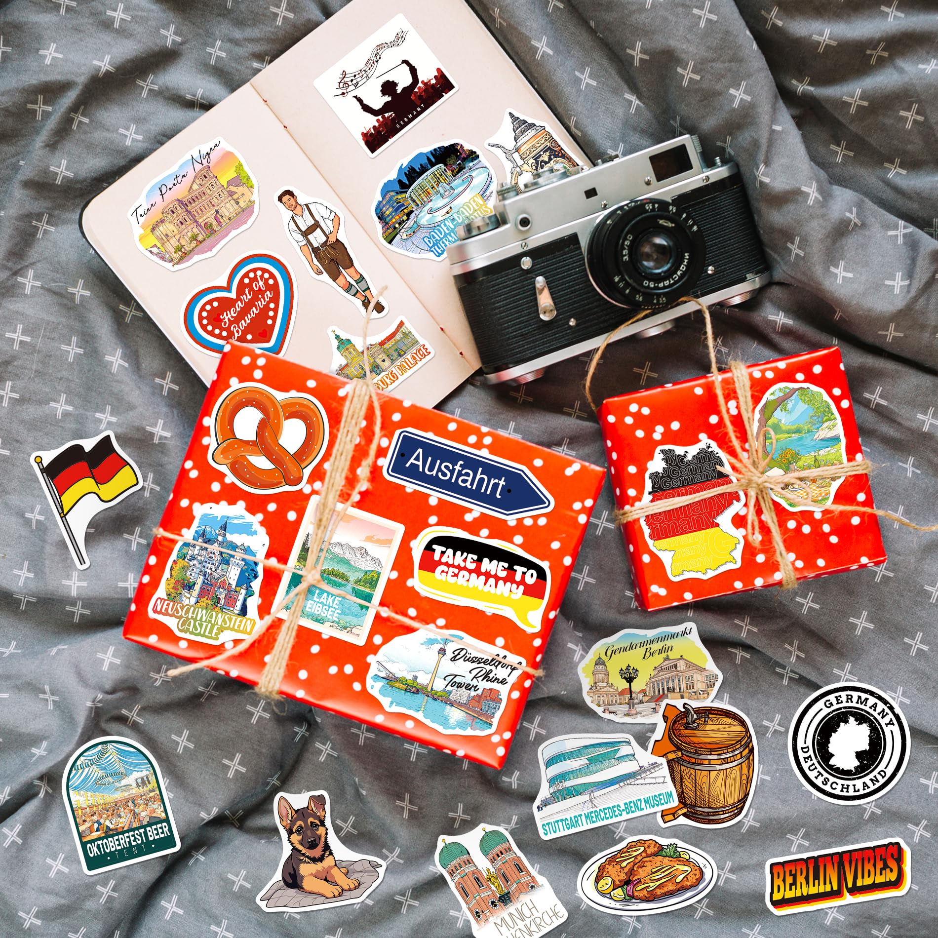 200PCS Germany Stickers, Waterproof German Travel Stickers for Luggage Water Bottles Laptops, German-Themed Gifts for Women Men, Germany Souvenir & Decor