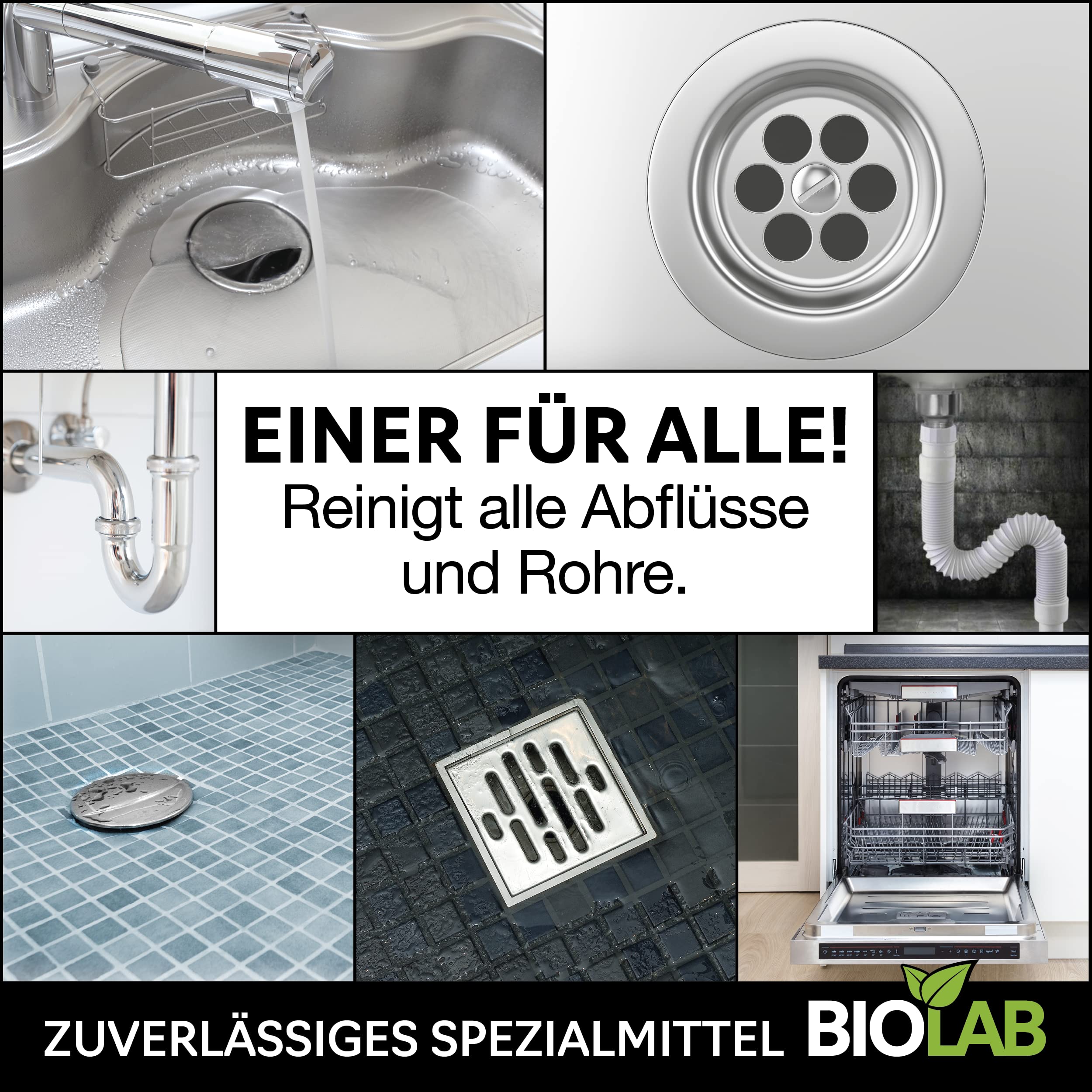 BIOLAB Abflussreiniger (2 x 1000 ml) Rohrreiniger mit Haarweg Formel – Extra Stark - Abflussfrei - Drain Free Abfluss Reiniger