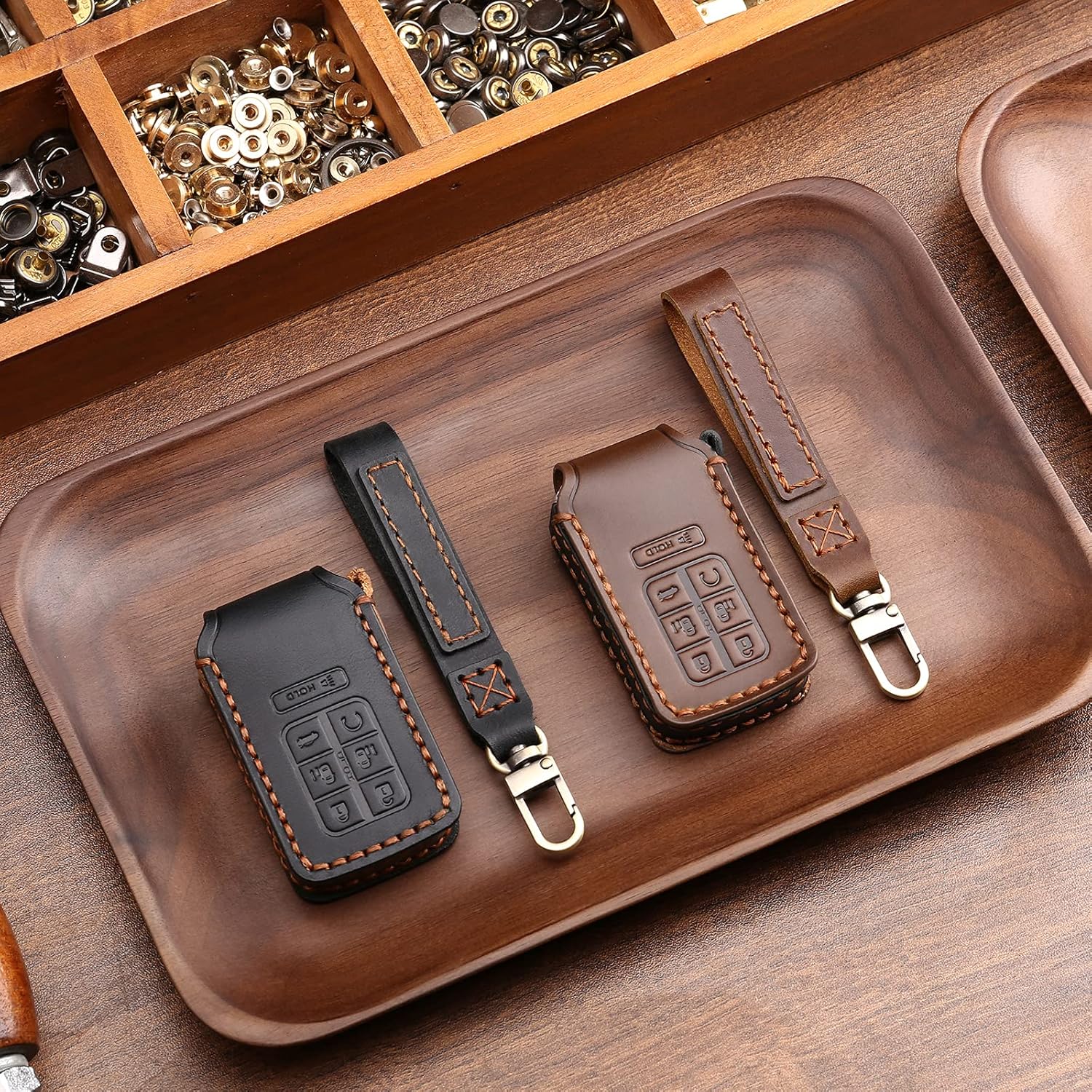 Key Fob Cover Case for Honda Odyssey accessories 7 Button Handmade Key Fob Case Cover with Keychain for 2018-2024