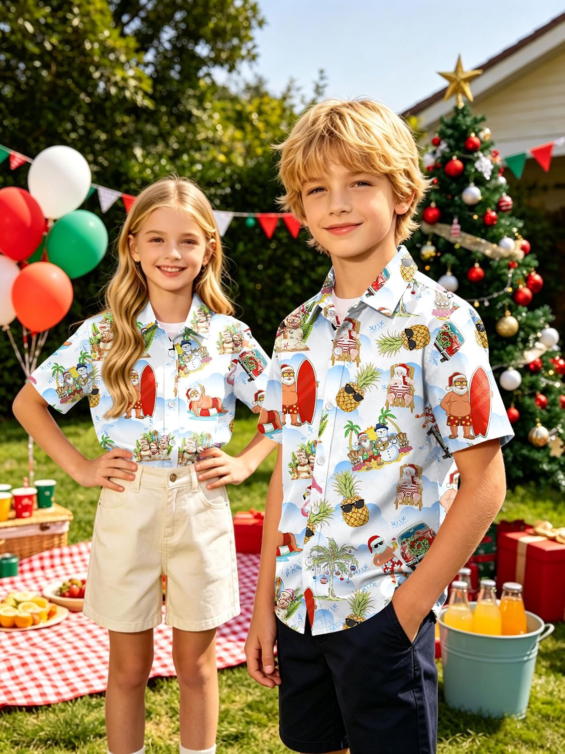 Ithalt Christmas Shirts for Kids Boys Girls Xmas Top Hawaiian Button Down