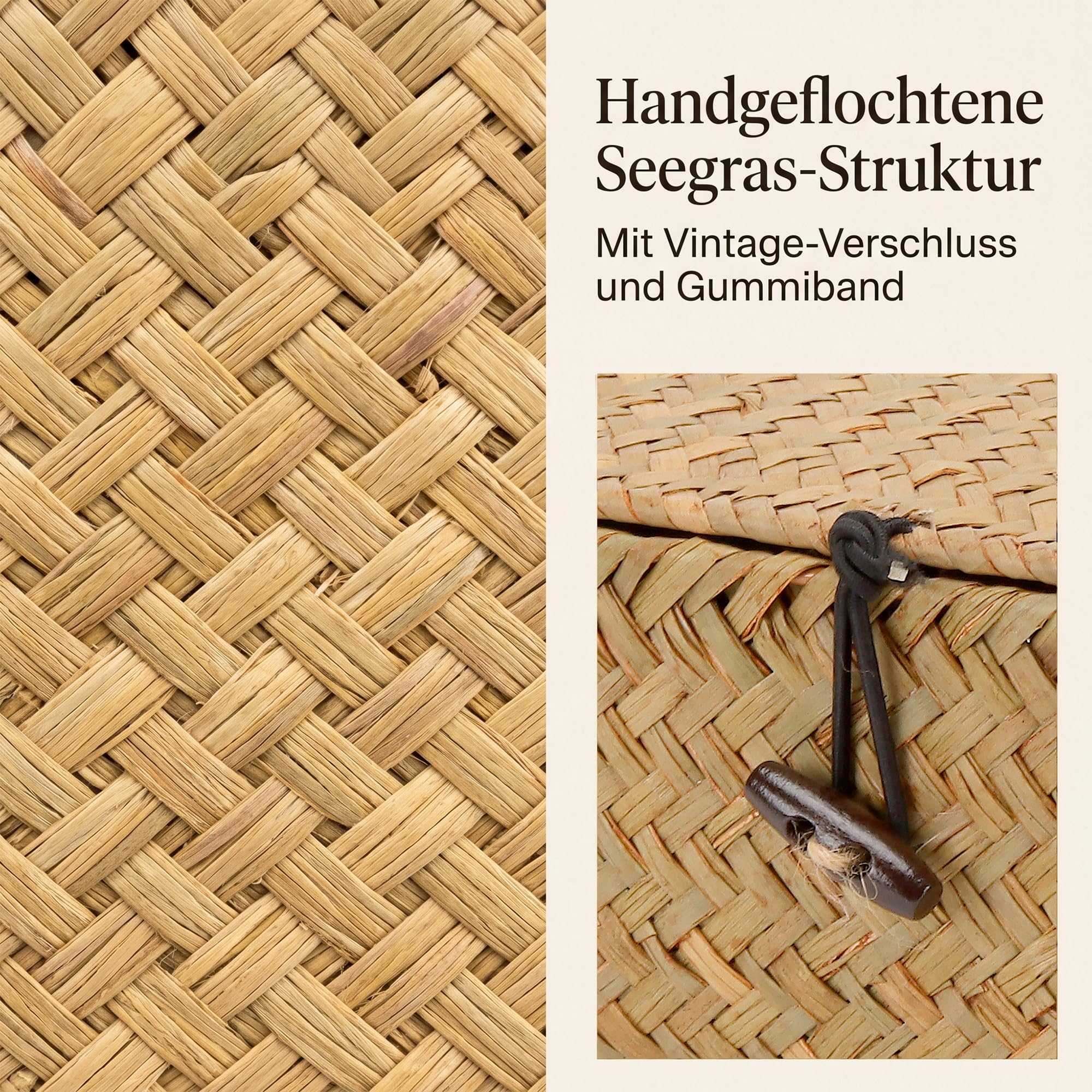 Set di 3 cestini per erba marina con coperchio, in vimini intrecciati naturali, rettangolari, in rattan con coperchio, per soggiorno, bagno, cucina, organizzazione