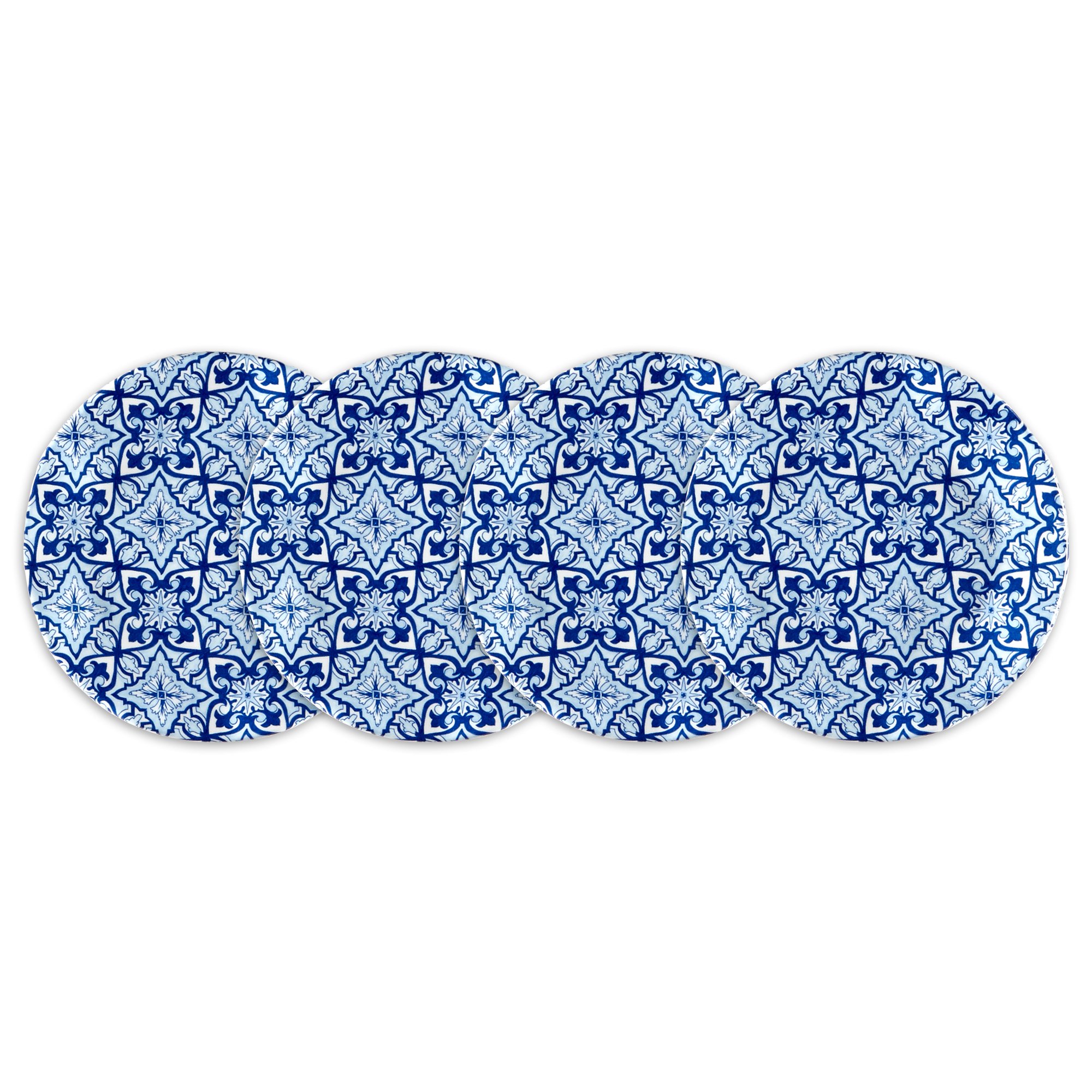 Q Squared Talavera in Azul BPA-Free Melamine Appetizer Plate, 5-1/2 Inches, Set of 4, Blue and White