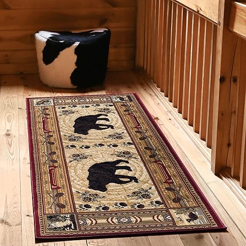 Universal Rugs Black Bear Pattern Brown Runner, 2.7' x 10