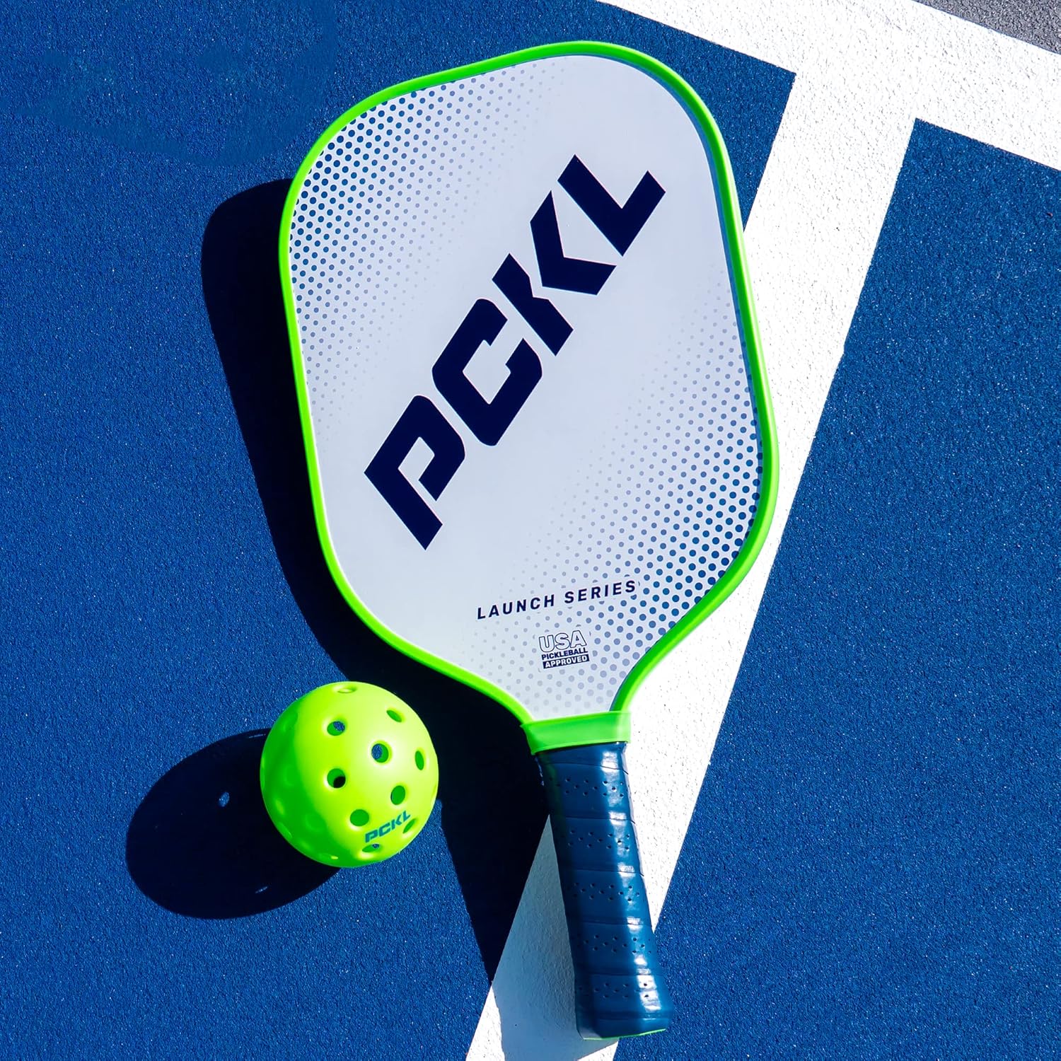PCKL Launch Series Pickleball Paddle Racket | USA Pickleball Approved (USAPA) | Fiberglass Face with Large Sweet Spot | Honeycomb Core (White)