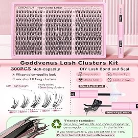 Goddvenus Lash Clusters Kit Wispy Eyelash Clusters Lashes Natural DIY Lash Extension Kit 10-16mm Cluster Eyelash Extensions Kit 300pcs C Curl Individual Lashes Cluster Eyelash (No Tweezers)