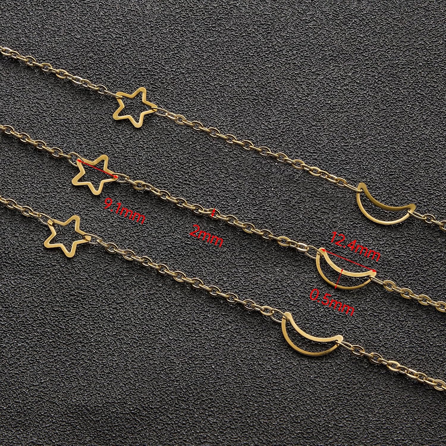 UMAOKANG 16.4 Feet Gold Moon Star Chain for Jewelry Making Stainless Steel Bulk Chains on Spool with Jewelry Accessories