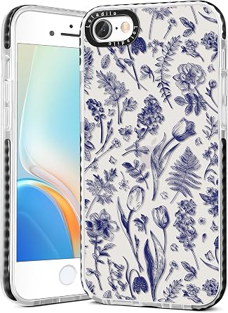 Lotadilo Cute Case for iPhone 6/6S/7/8/SE2020/2022 - for Women Girls Kawaii Funny Design Fun Aesthetic Blue Line Flower Fashion Girly for Teens Pattern TPU Bumper Phone Covers