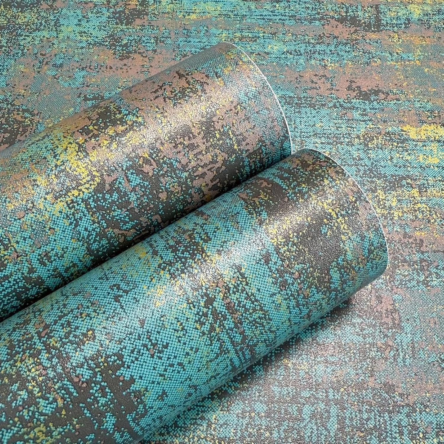 HueBurst 17.3"x 480" Metallic Wallpaper Peel and Stick Blue Gold Wallpaper for Bathroom Office Modern Distressed Industrial Self Adhesive Wall Paper for Bedroom Kitchen
