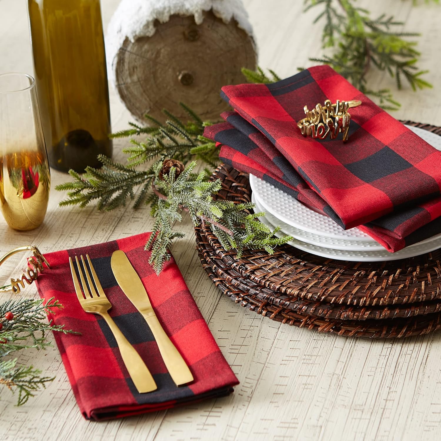 Get Special Price DII Buffalo Check Collection, Classic Farmhouse Tabletop Set, Napkin Set, 20x20, Red & Black, 6 Piece