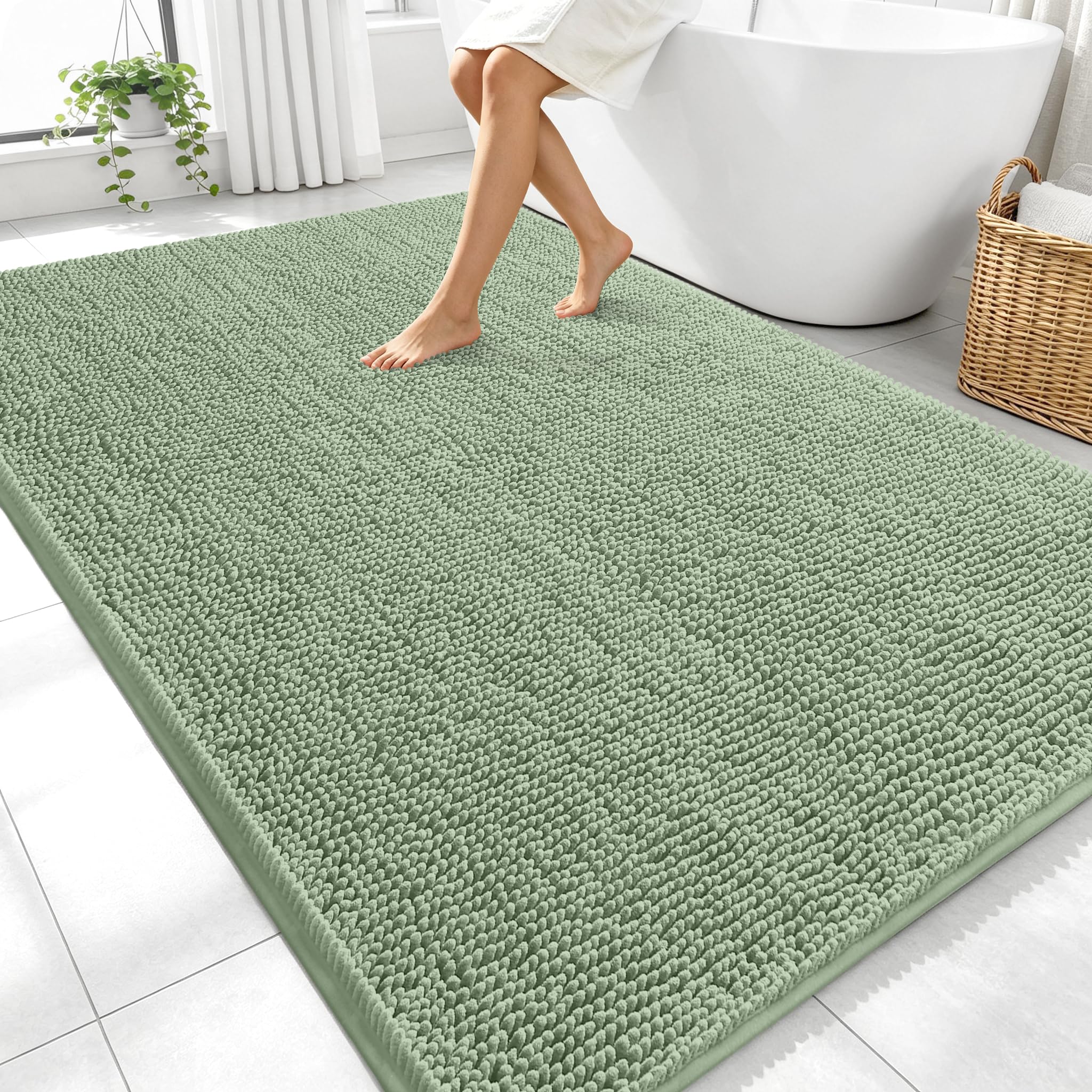 OLANLY Large Bathroom Rugs 70x46, Extra Soft Absorbent Chenille Bath Rugs | Sage Green, Quick-Drying Rubber Backing, Machine Washable Bath Mat for Bathroom Floor, Tub and Shower, Home Decor Accessories