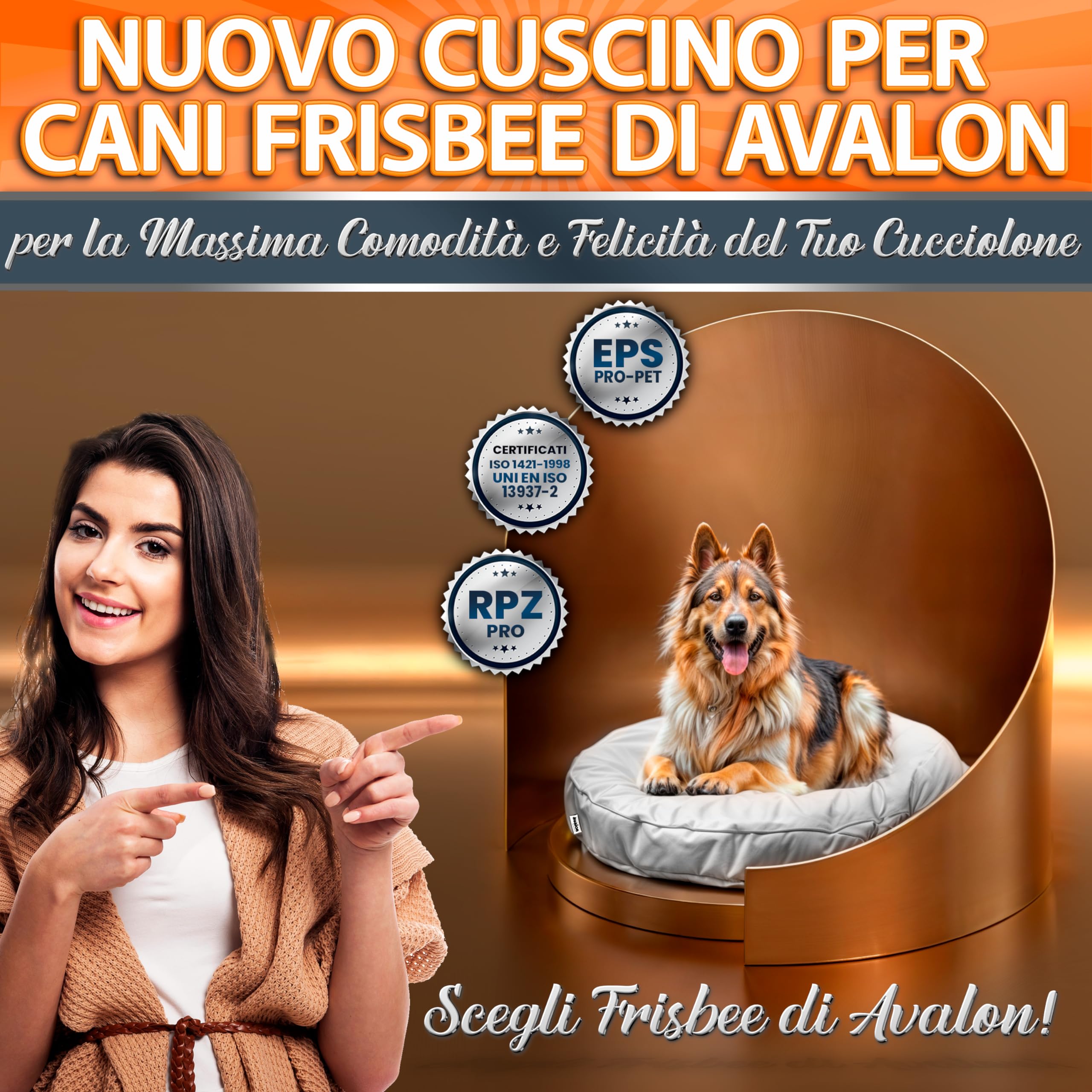 Avalon - Cojín para Perro Desenfundable y Lavable Grande en Tejido Jive Antidesgarro Premium, Anatómico e Impermeable, Cama para Perros Anti-Pelo, (Frisbee 100 cm-Taupe)