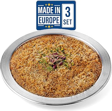 Volarium Kunefe Plate Medium, Cooking and Serving Plates for Kunafa, Kataifi, Knafeh and Shredded Phyllo Dough, Set of 3, Aluminum, Silver Small-3PCs