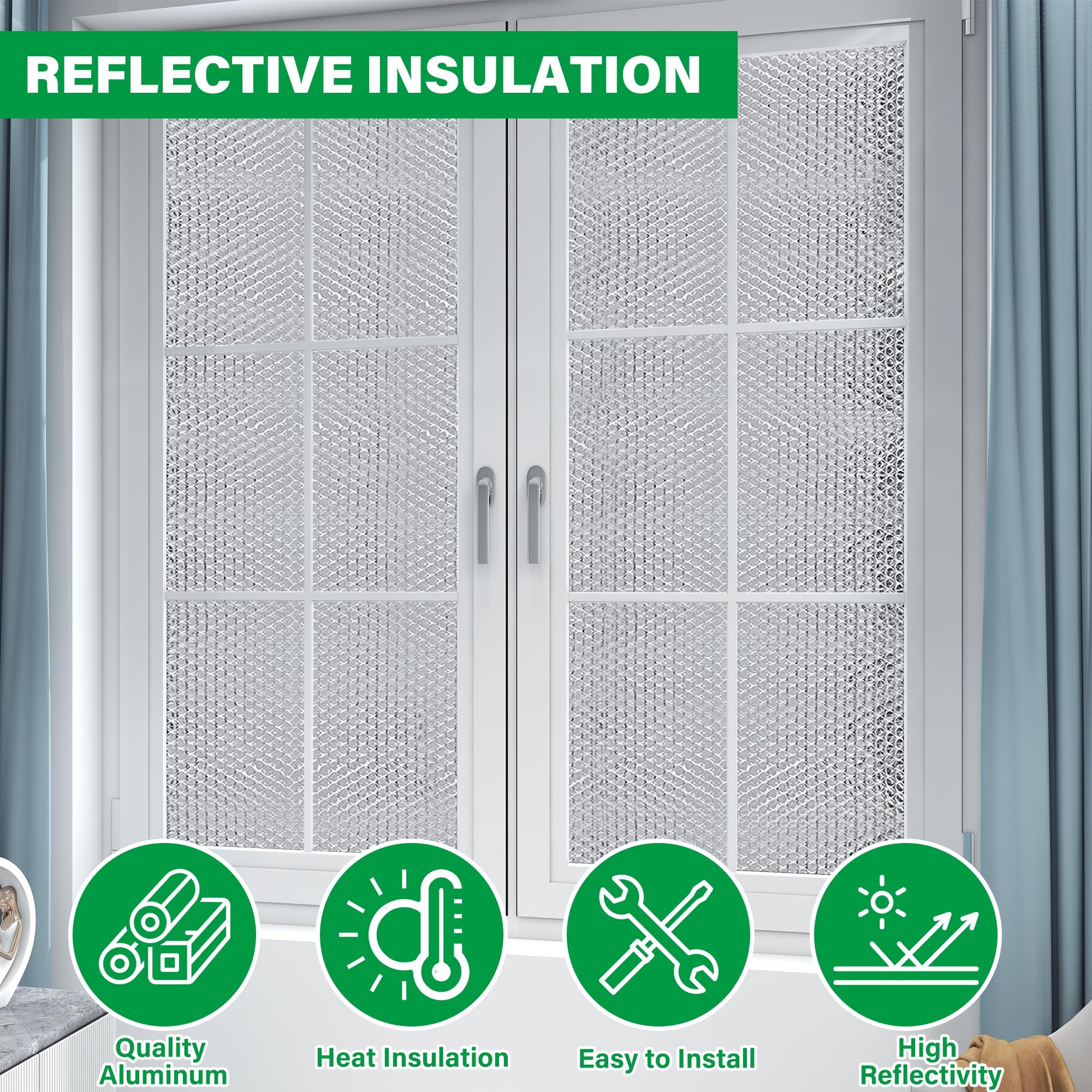 winemana Rotolo di isolamento per finestre, 61 cm x 3 m, pellicola riflettente a bolle di calore, isolamento su entrambi i lati, in alluminio, copertura per porte di garage, finestre, camper, cantina,