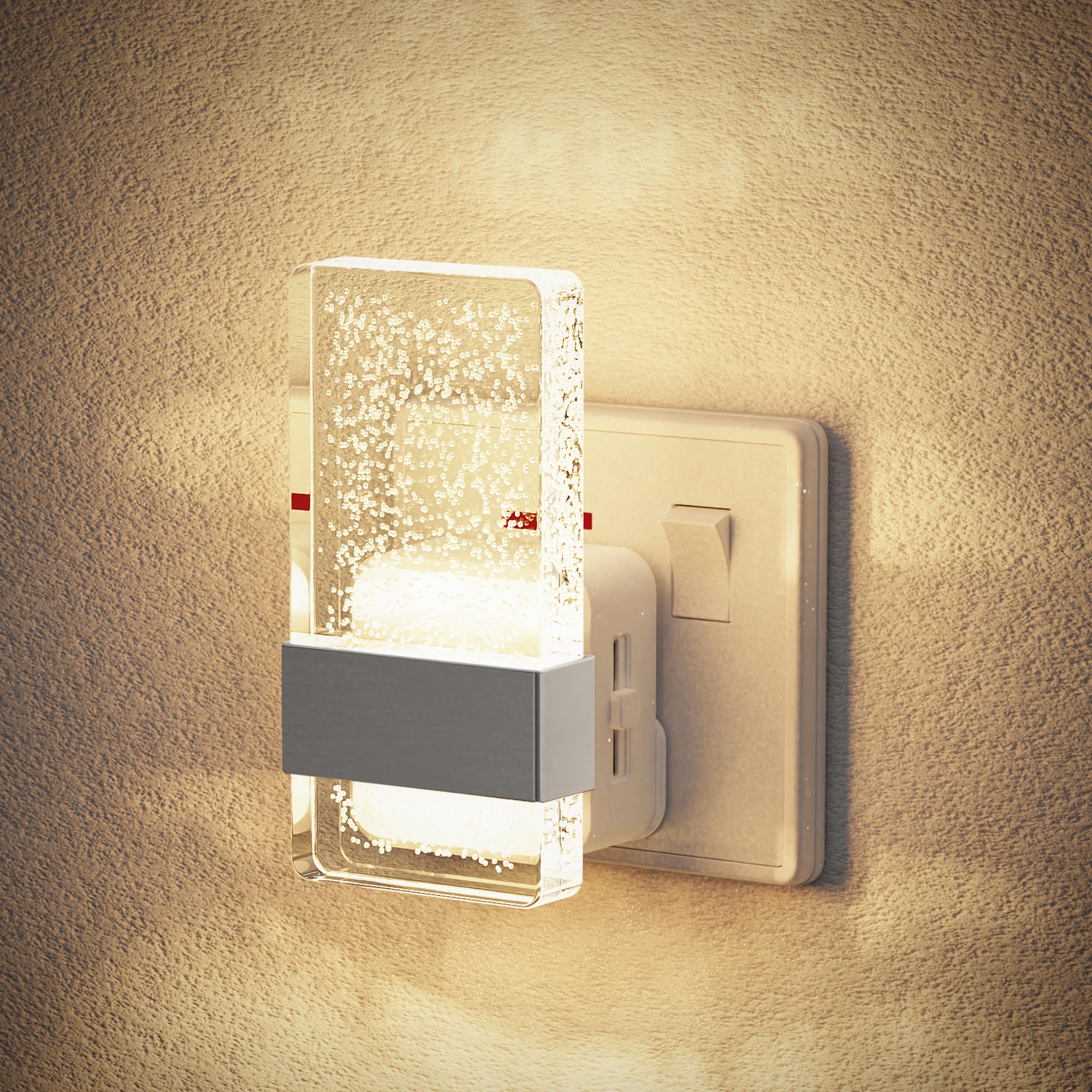 JandCase Plug in Night Light with Dusk to Dawn Sensor, 0-100LM Adjustable Brightness, 3000K Warm White LED Nightlight for Kids, Modern Acrylic Plug in Wall Light for Hallway Stairway Bathroom Kitchen — image 1