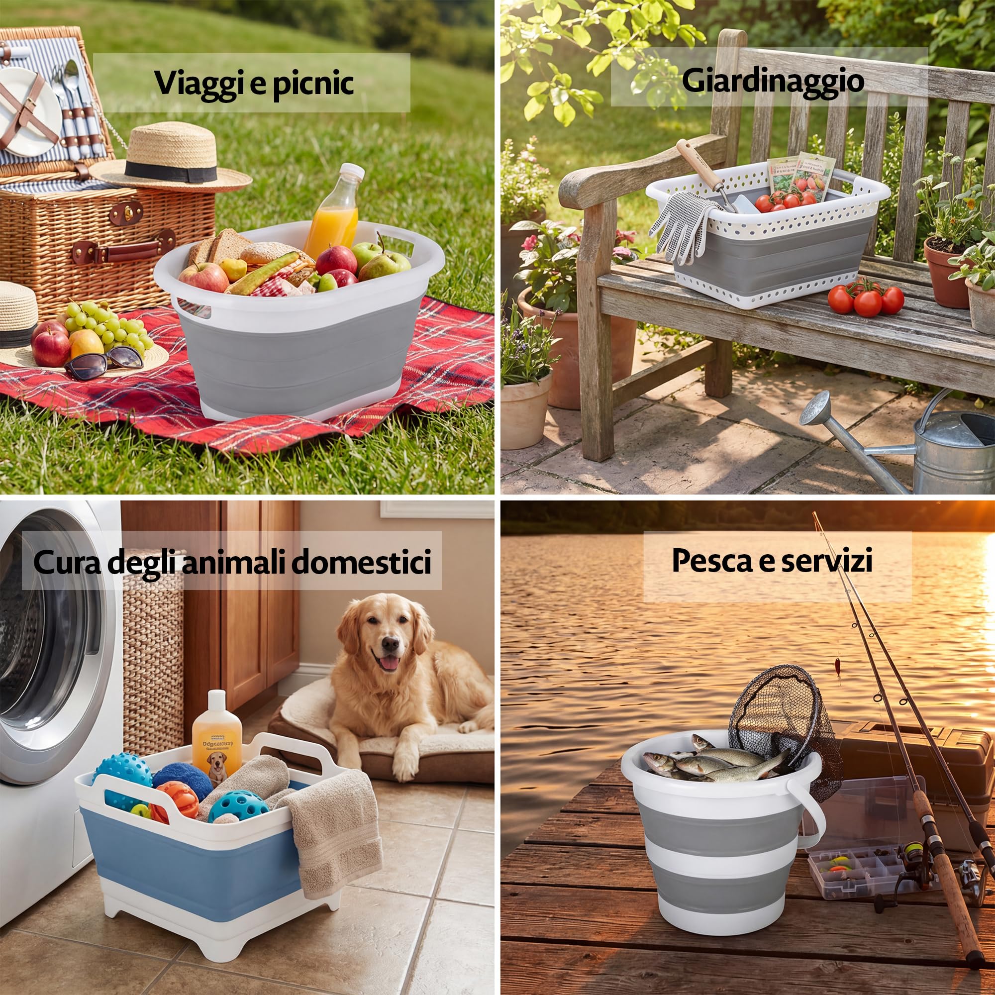 Secchio pieghevole da 10 l, secchio in silicone pieghevole, secchio per tacchino e lavanderia, giocattolo di sabbia, secchio pop-up pieghevole, salvaspazio, camper, pesca, lavaggio auto, casa