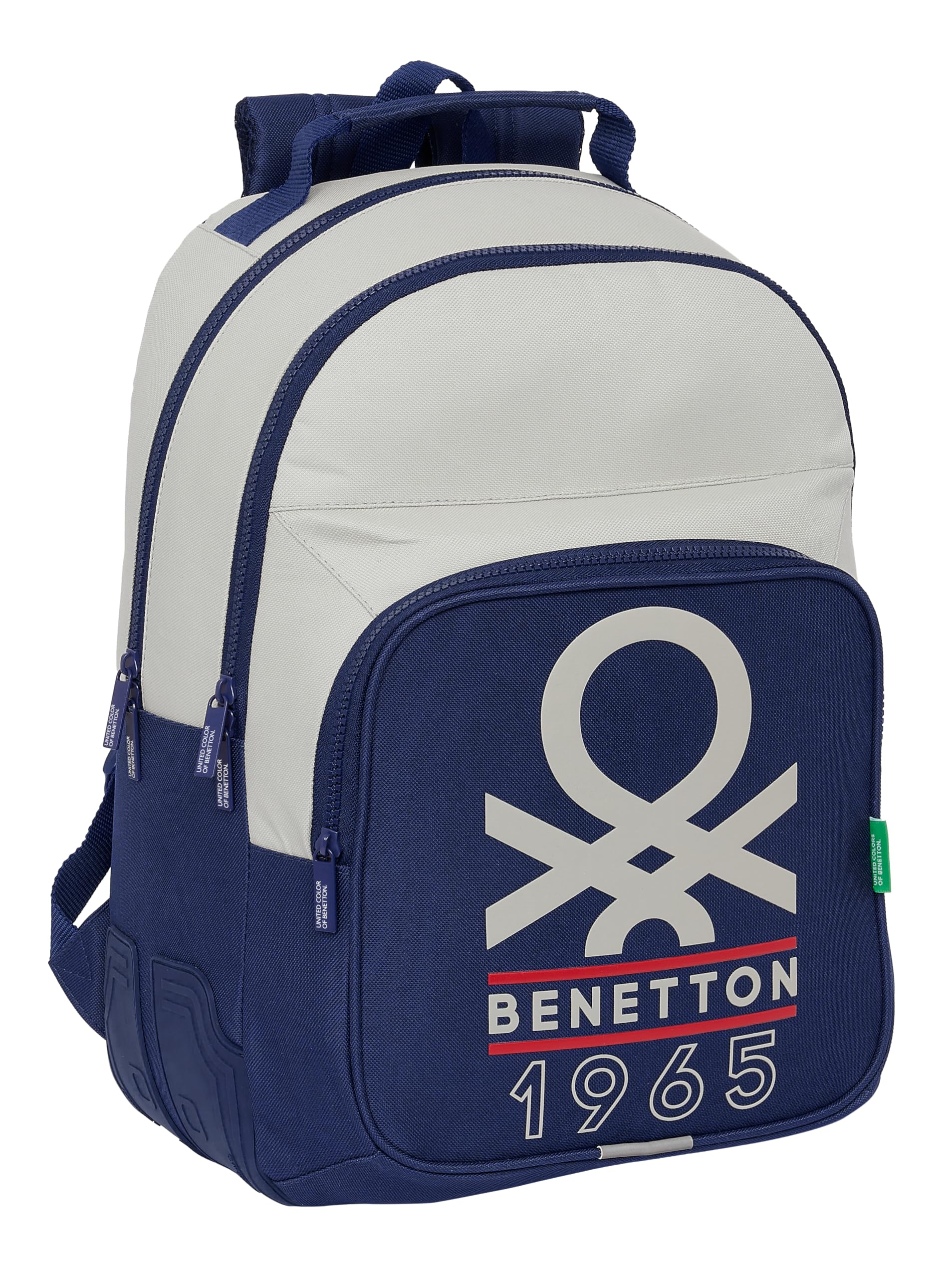 Safta BENETTON VARSITY - Mochila Escolar Infantil, Ideal para Niños de Diferentes Edades, Cómoda y Versátil, Calidad y Resistencia, 32x15x42 cm, Color Azul Marino/Gris