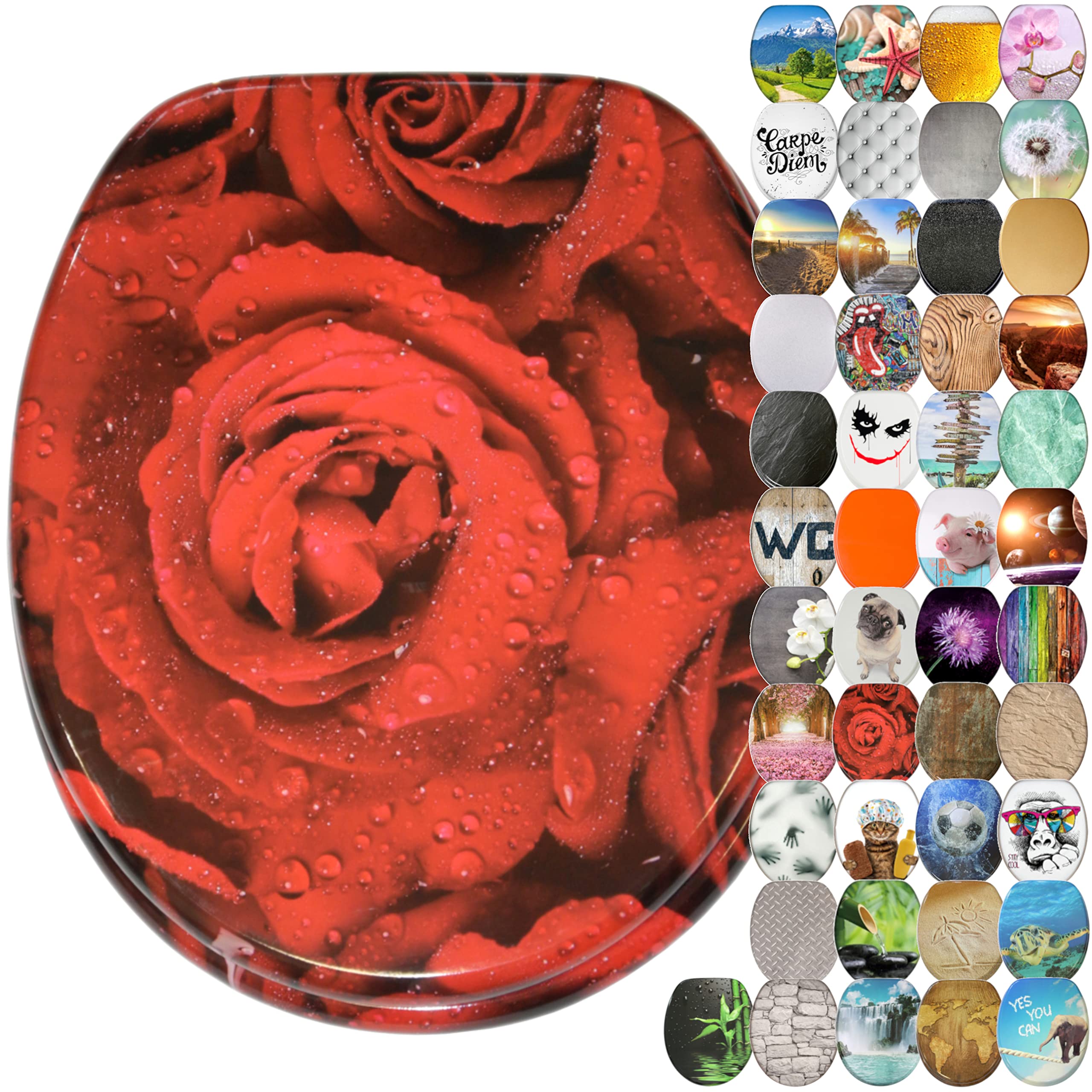 Sanilo Soft Close Toilet Seat with Quick Release, Toilet Lid Detachable at the Press of a Button, Easy Installation from Above (Roses) โ image 1