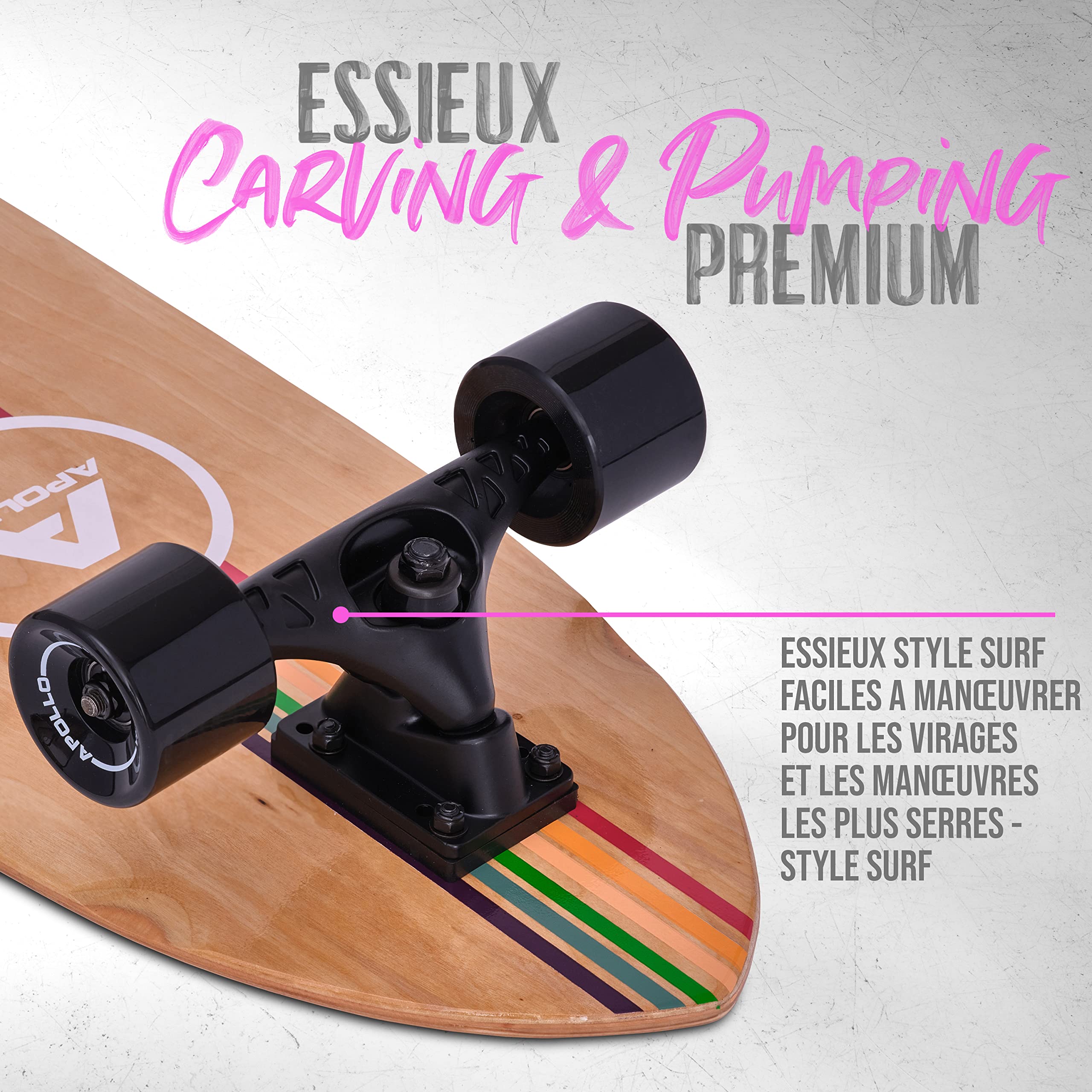 Apollo Surf Skateboard Enfant À Partir De 6 Ans | Mini Longboard Enfant | Mini CruiserBoard pour L’Entraînement Au Surf | Carving Et Pumping | Essieu Style Surf De Haute Qualité | Skateboard Adulte