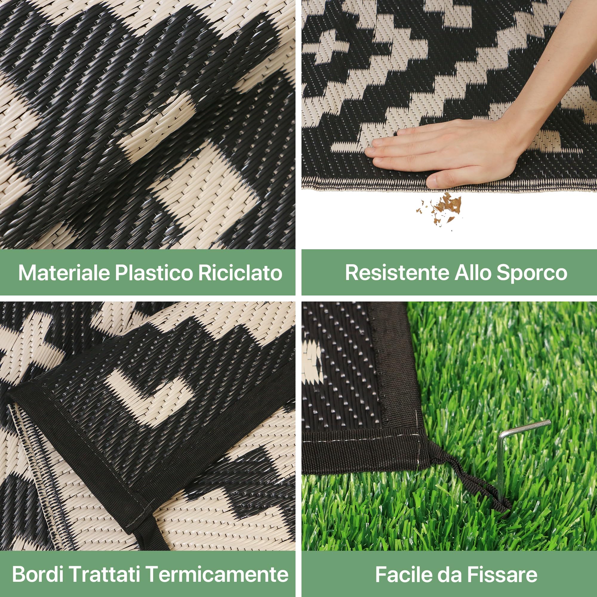 GENIMO Tappeto Esterno Impermeabile Reversibile Lavabile, Nero-Beige, 180x275cm