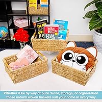 Vista 7 de Cesta de almacenamiento de hierba marina natural con asa, cesta rectangular de mimbre para organizar, cesta de almacenamiento de mimbre decorativa