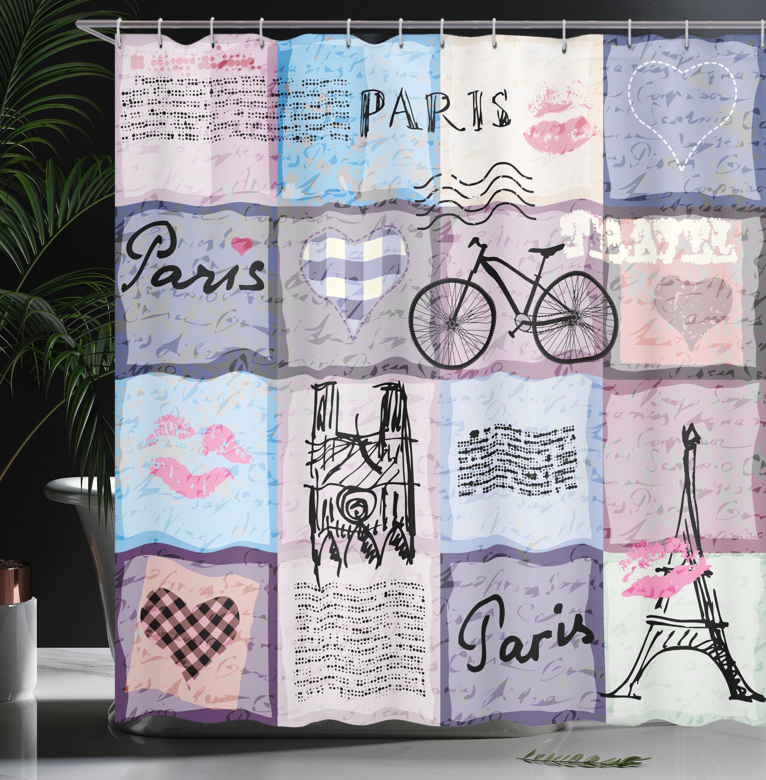 Colorful Paris Duschvorhang Mit Eiffelturm-Motiv – 180x180 Cm Wasserdichter Badezimmer-Vorhang In Romantischem Design