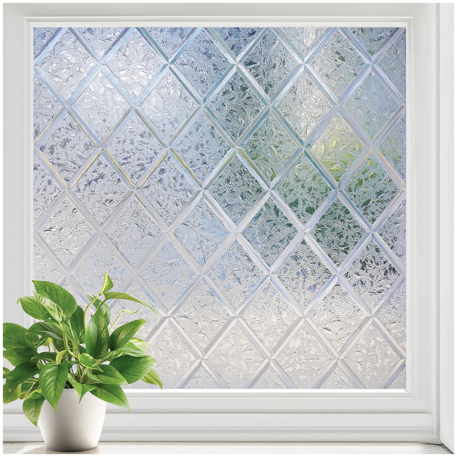 rabbitgoo Window Privacy Film, Decorative Privacy Window Film Sun Blocking, Frosted Glass Cling for Home Door, Non-Adhesive Static Cling Sticker Covering Heat Blocker, Clear, 17.5" x 78.7"