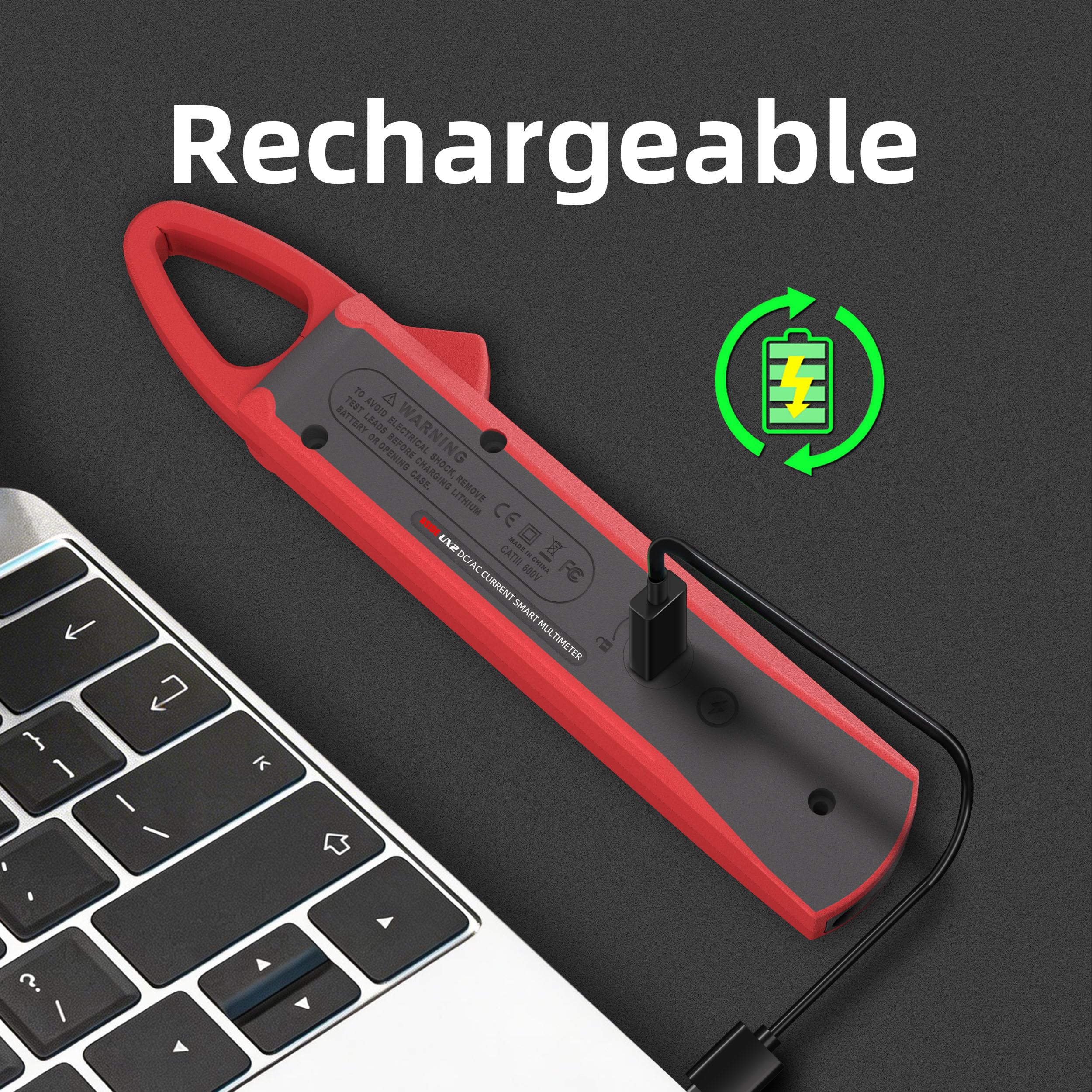 BSIDE UX2 Digital Stromzange DC AC TRMS 200A Klein Mini, Smart Multimeter Wiederaufladbar für Spannung Strom Kapazität Widerstand Dioden Frequenz Temperatur und Stromleitungen Messen