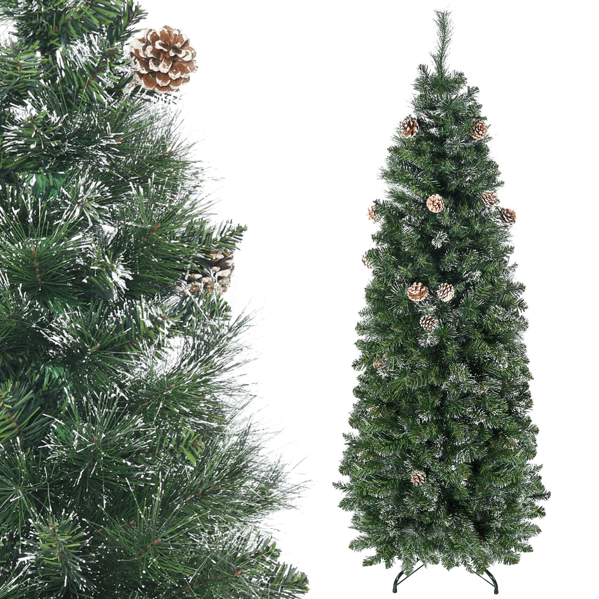 HOMCOM Sapin de Noël Artificiel 180 cm avec 618 Branches Enneigées Vert | Support en Acier, Socle Pliable