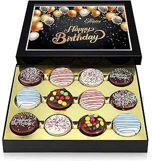 Birthday Cookies Gift Basket for Men and Women – Gourmet Chocolate Cookies, Happy Birthday treats for Food Gifts by Empire Delights, 12 Count Chocolate Gift Box