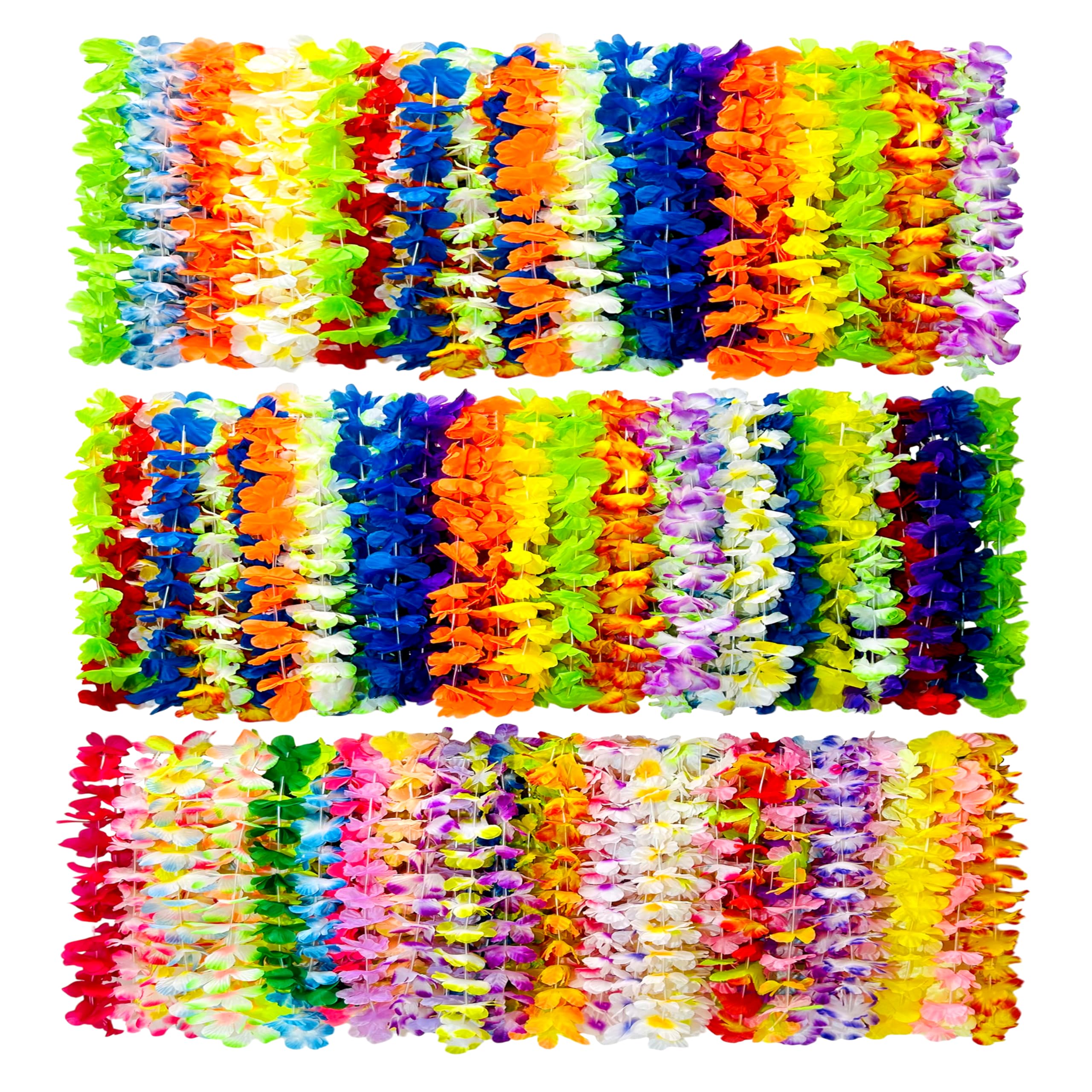 Photo 1 of 150 PCS Hawaiian Leis Bulk - 40 Inch Tropical Silk Flower Necklaces for Luau, Birthday, Graduation, Corporate & Beach Party Decor, Photo Booth Props