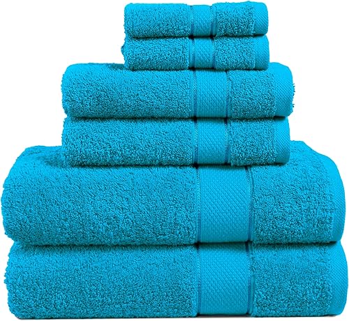 Juego de 6 toallas de agua 100% algodón para baño, toallas de baño aguamarina, toallas de mano aguamarina, toallas de algodón altamente absorbentes