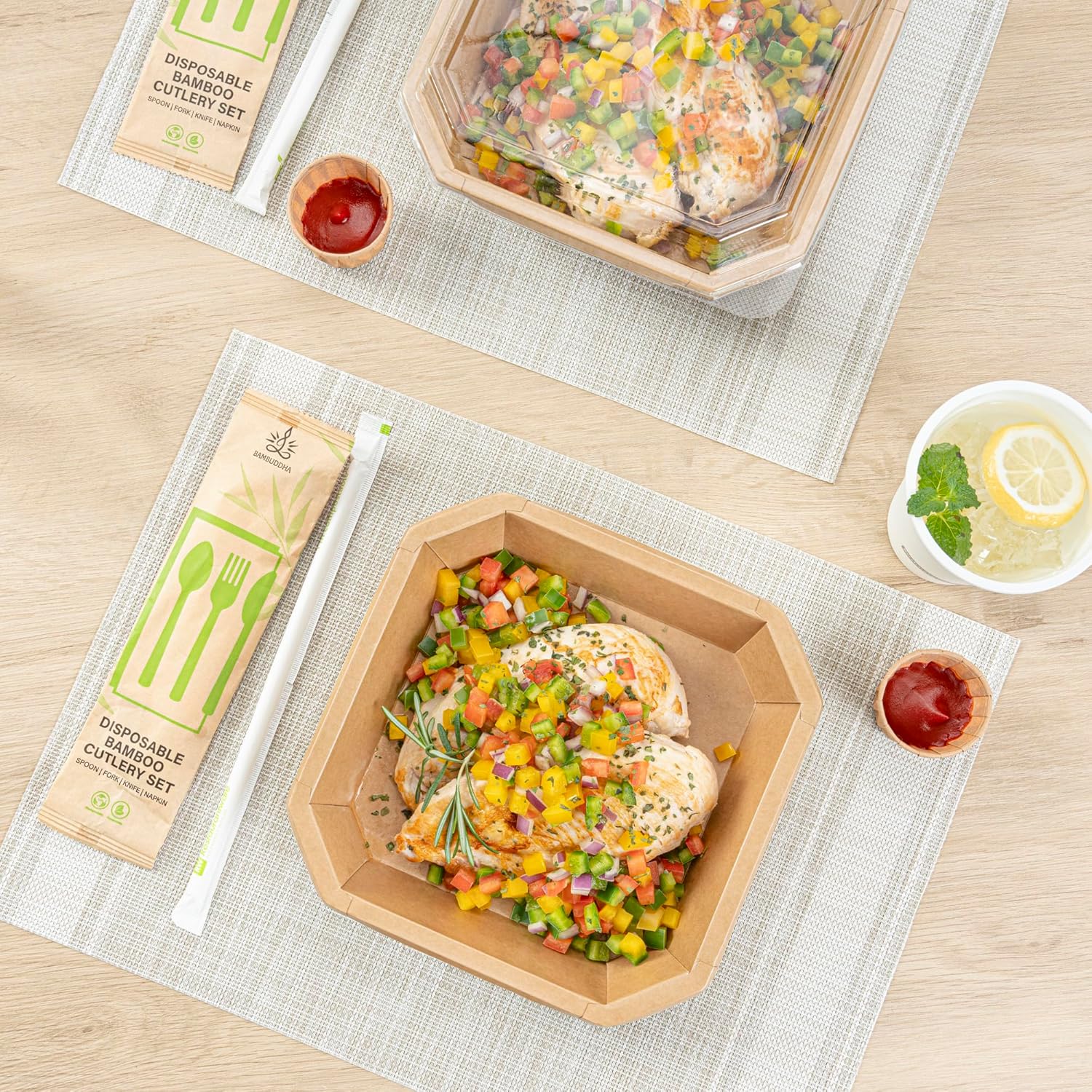 Restaurantware Kraft Paper Container Greaseproof Compostable Food Container Disposable Octagonal Paper Food Container Paper Base Freezer-Safe Box Kraft