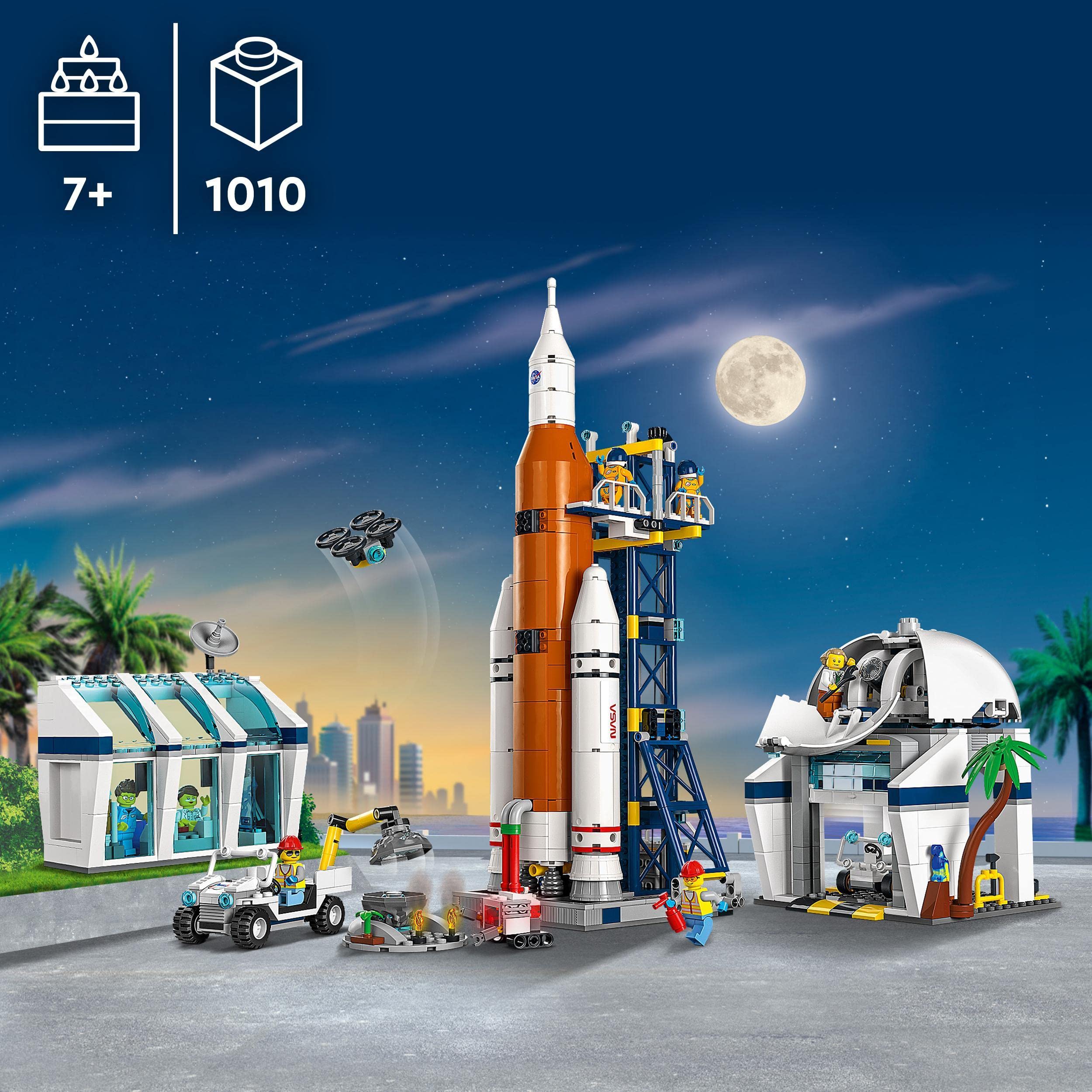 LEGO 60351 Start Rakiety z Kosmodromu, Kosmiczna Zabawka dla Dzieci, Zestaw Inspirowany NASA z Łazikiem, Obserwatorium i 7 Minifigurkami Astronautów