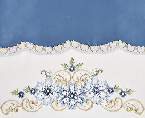 Miniatura 7 de GOHD - Juego de cortinas de cocina con diseño floral, cenefa y nivel. Bonito bordado floral a juego en el borde con cortes (beige)