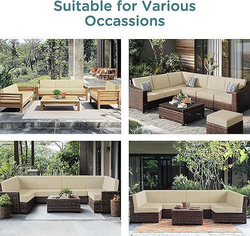 Miniatura 7 de Codi Juego de 14 cojines de exterior para muebles de patio, 6 asientos (25.6 x 25.6 pulgadas), juego de cojines de repuesto impermeables, espuma de