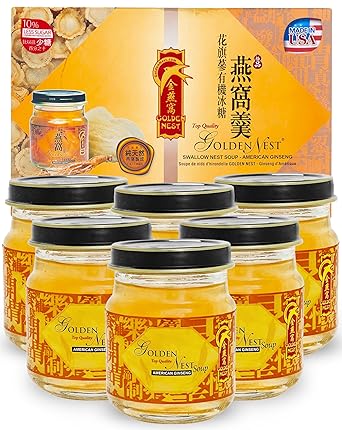 Golden Nest Premium Edible Birds Nest Drink with Ginseng, Imported Swallow Birds Nest, Bottled in California, 6 Bottles x 75ml 2.5 oz. per Box