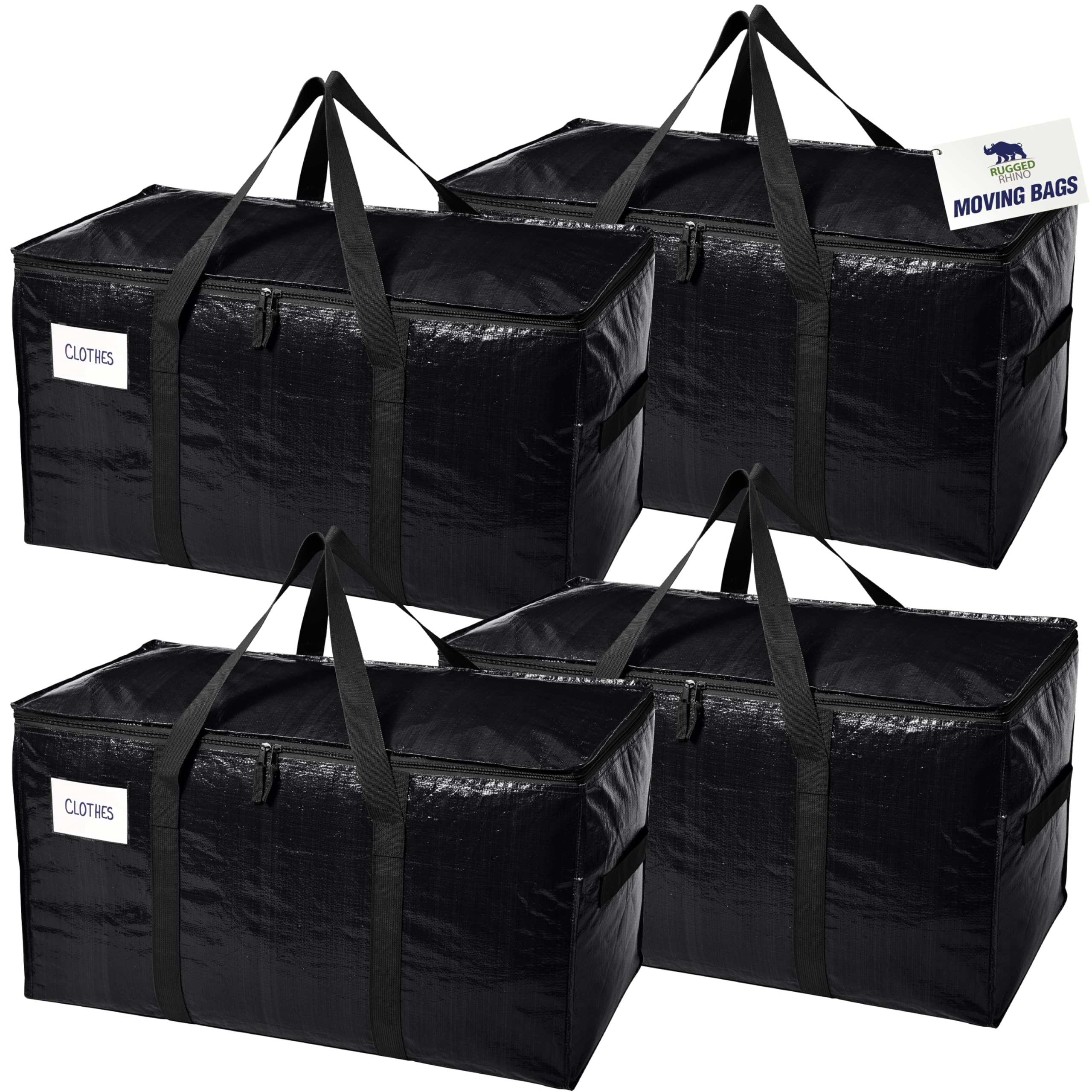 RUGGED RHINO 4 Pack Heavy Duty Extra Large Moving Bags, Durable Bag with Strong Handles and Zipper, Moving Boxes Alternative for College Packing,