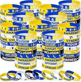Moon Boat 144Pcs Down Syndrome Awareness Silicone Silicone Bracelets Bulk, Blue and Yellow Rubber Wristbands Decorations Gifts Party Favors