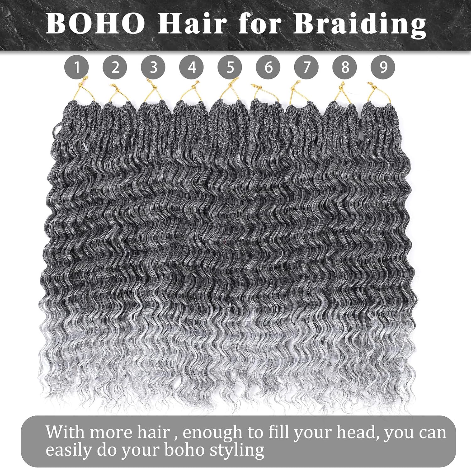 9 Packs Ocean Wave Crochet Hair Boho for Braiding 18 Inch Hair Extensions Hawaii Short Wavy Crochet Braids Pre Looped for Black Women Curly Synthetic TGray