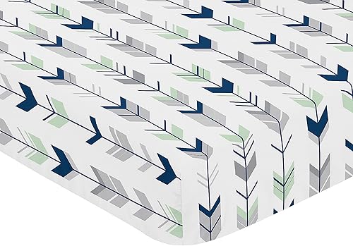 Miniatura 3 de Sweet Jojo Designs Juego de sábanas ajustables para cuna, color gris, azul marino y menta, flechas del bosque, colección de ropa de cama para