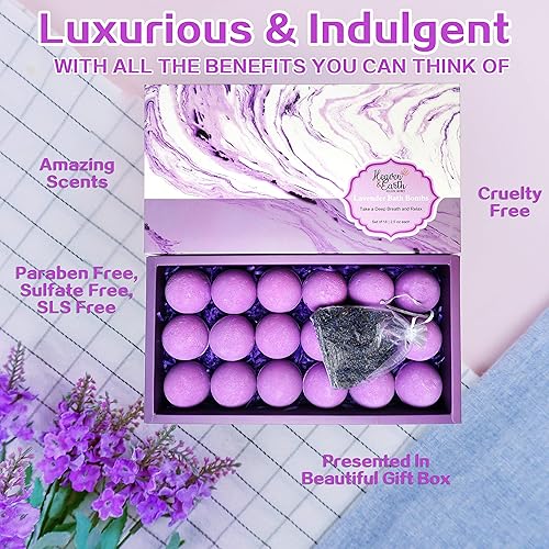 Miniatura 5 de Set de regalo de bombas de baño de lavanda para hombres y mujeres. 18 bombas de baño envueltas individualmente con ingredientes orgánicos y aceites